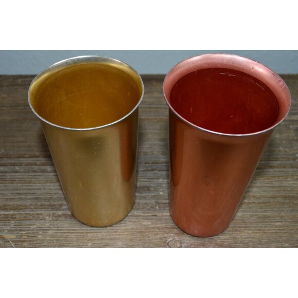 Vintage Anodized Aluminum Tumblers MCM Gold & Copper Cups Mixed Brands READ - Picture 2 of 10